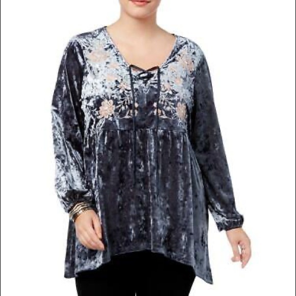 NWT Style & Co Velvet Embroidered Peasant Blouse - Picture 2 of 14